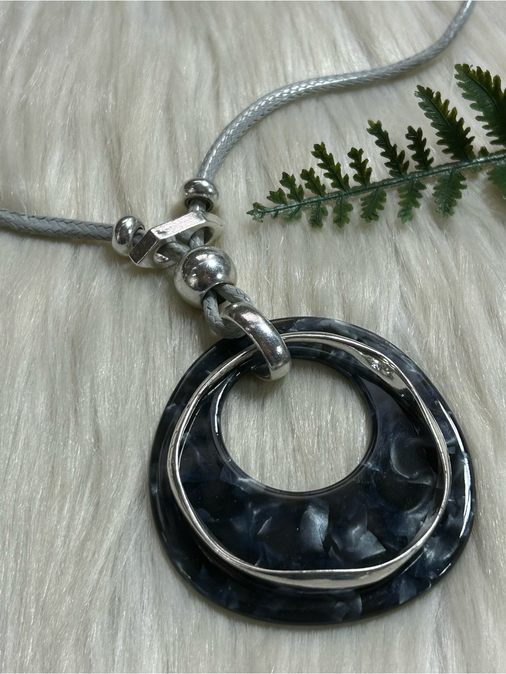 Open circle Black Resin medallion Pendant Necklace